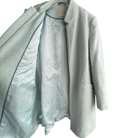 Ann Taylor Loft Funnel Neck Mint Blue Wool Blend Coat L Chic Lined Winter Jacket - Picture 6 of 9